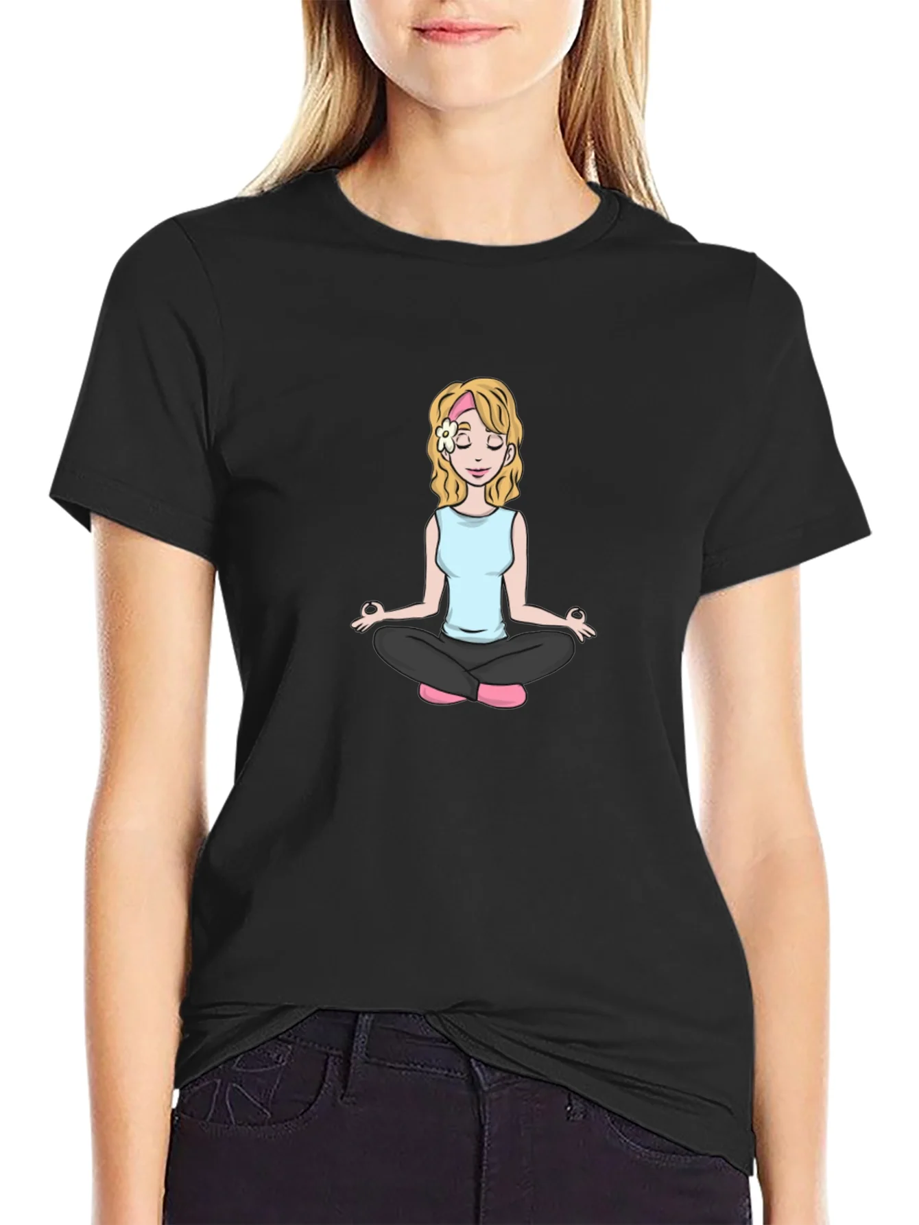 Yoga Girl Graphic Tee - Black Cotton Comfort
