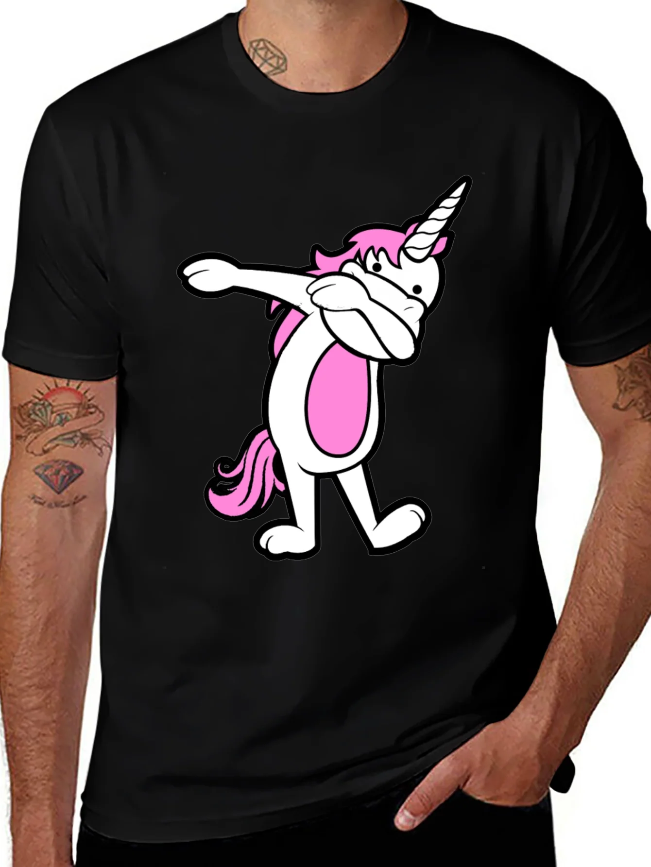 Dabbing Unicorn Graphic Tee - Black Cotton Blend