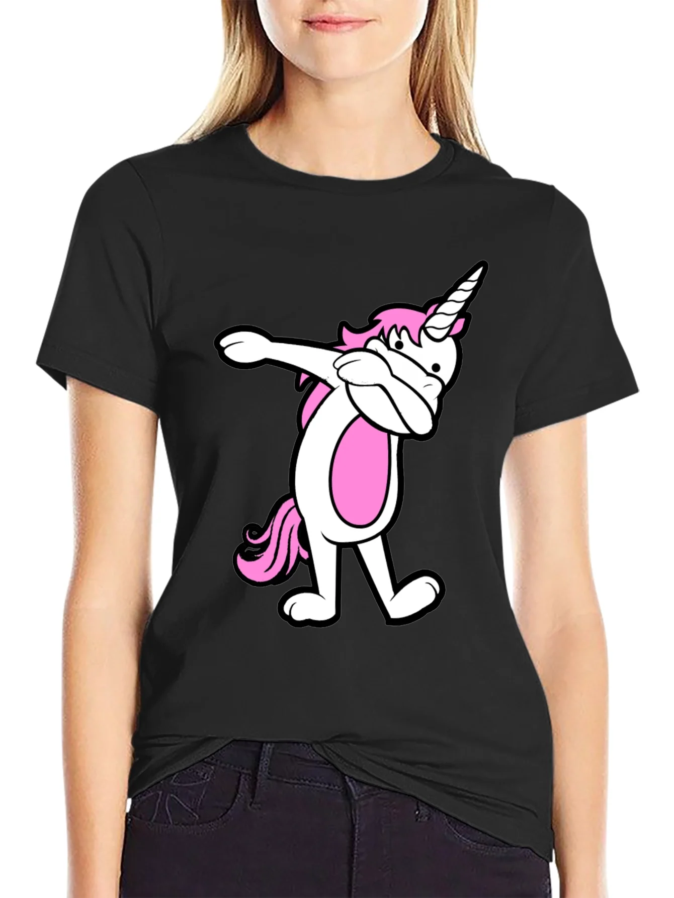 Dabbing Unicorn Graphic Tee - Black Cotton Blend