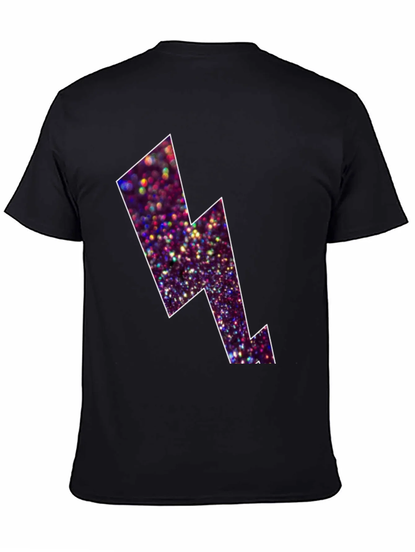 Black Tee with Glitter Lightning Bolt Design