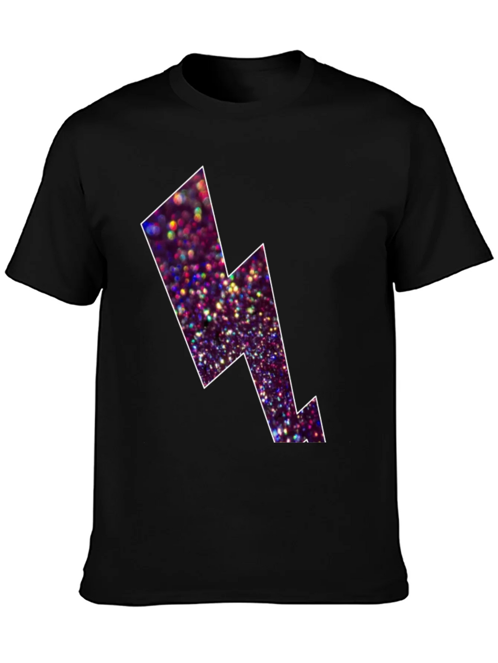 Black Tee with Glitter Lightning Bolt Design