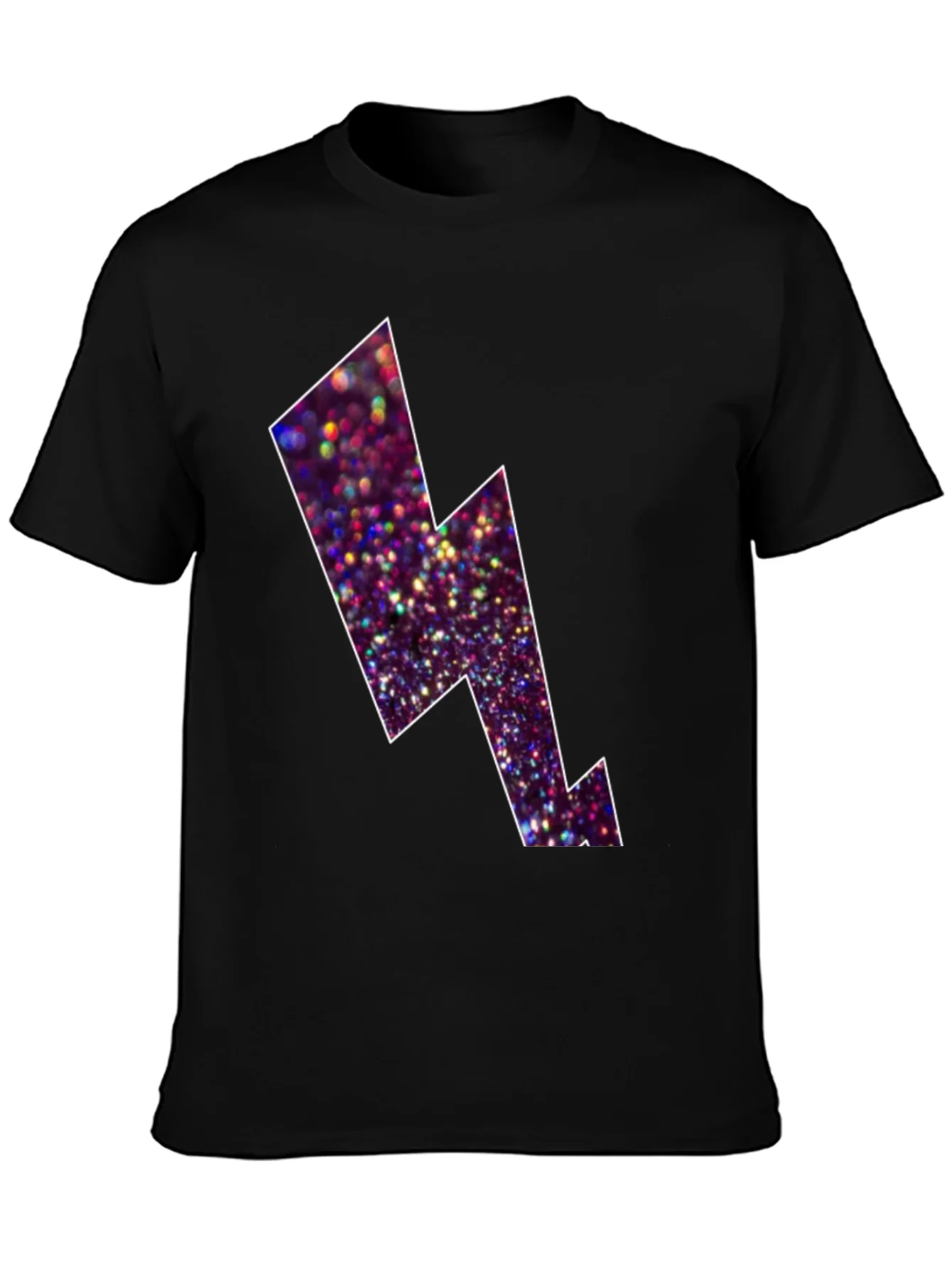 Black Tee with Glitter Lightning Bolt Design
