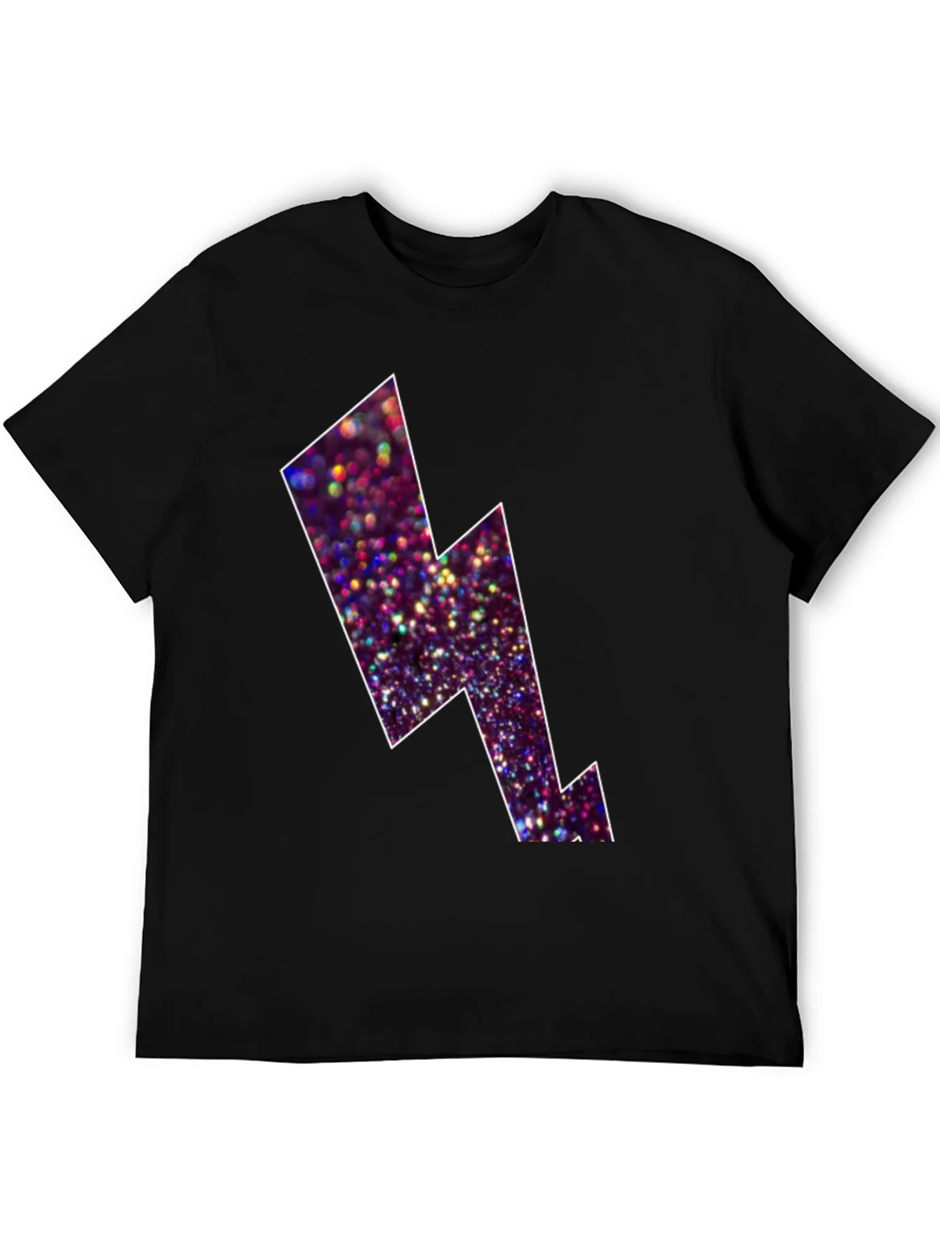 Black Tee with Glitter Lightning Bolt Design