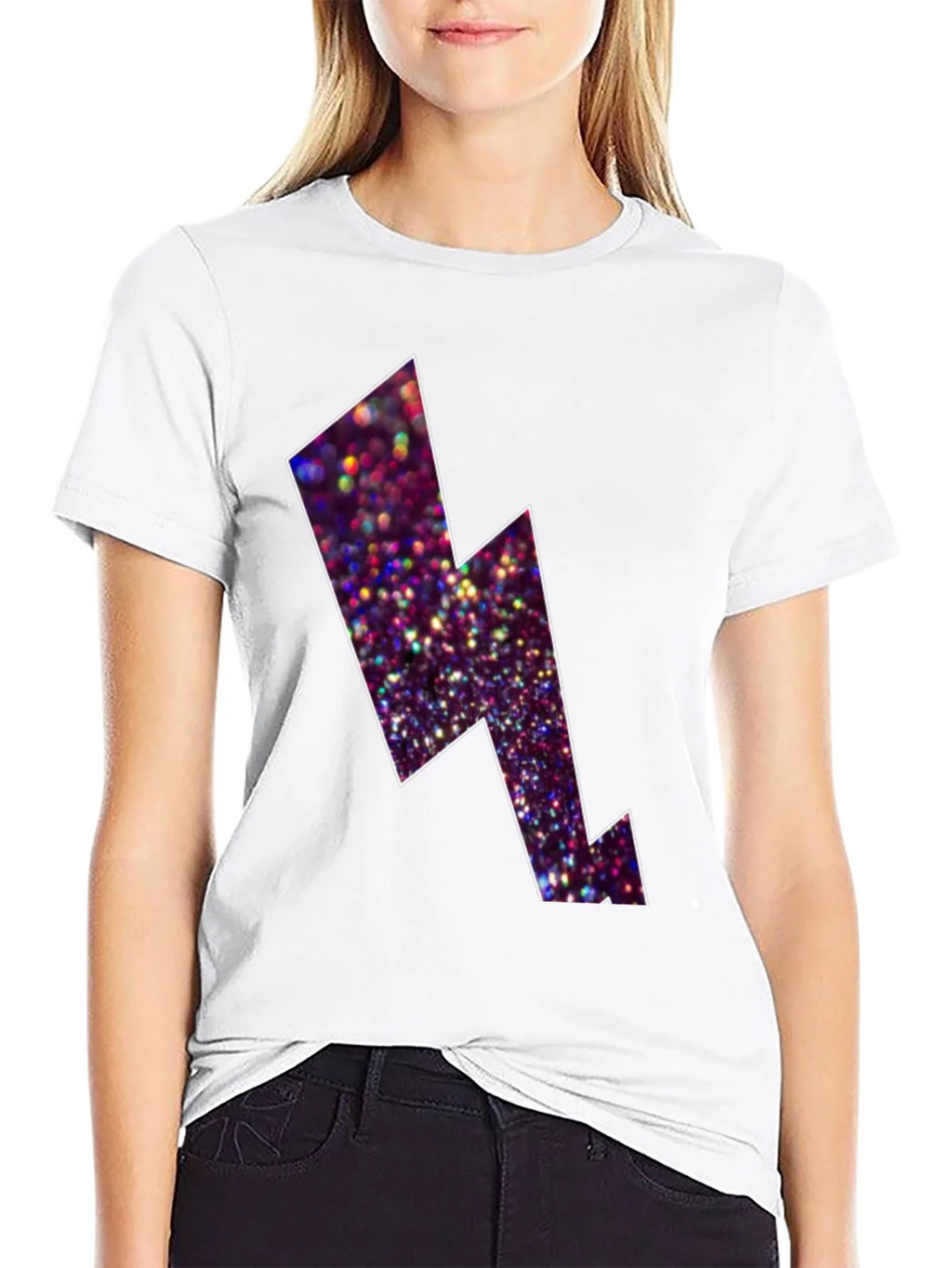 Black Tee with Glitter Lightning Bolt Design