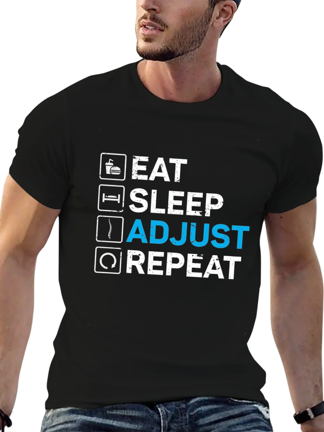 Eat Sleep Adjust Repeat Black Graphic T-Shirt