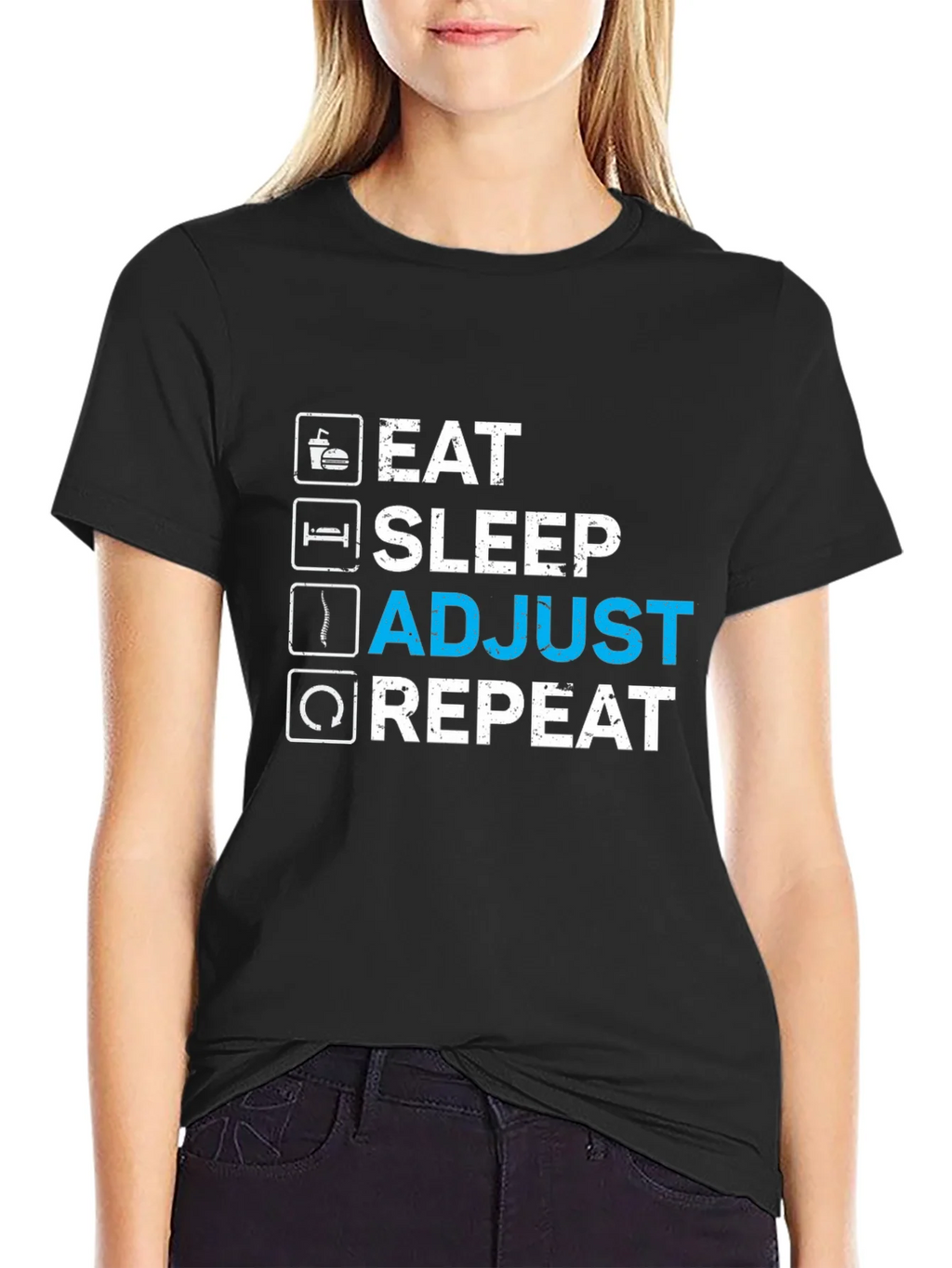 Eat Sleep Adjust Repeat Black Graphic T-Shirt