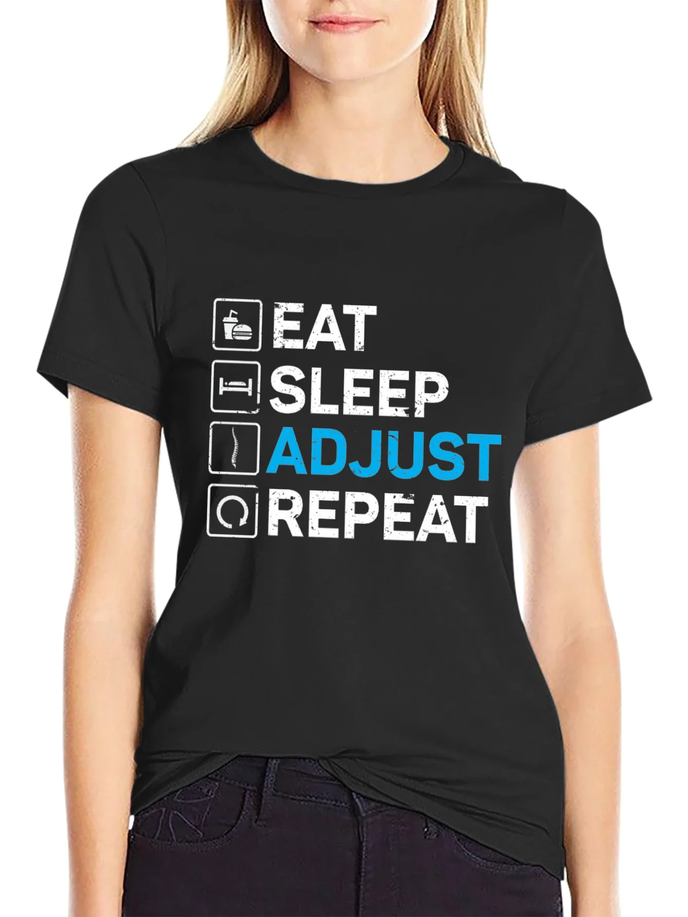 Eat Sleep Adjust Repeat Black Graphic T-Shirt