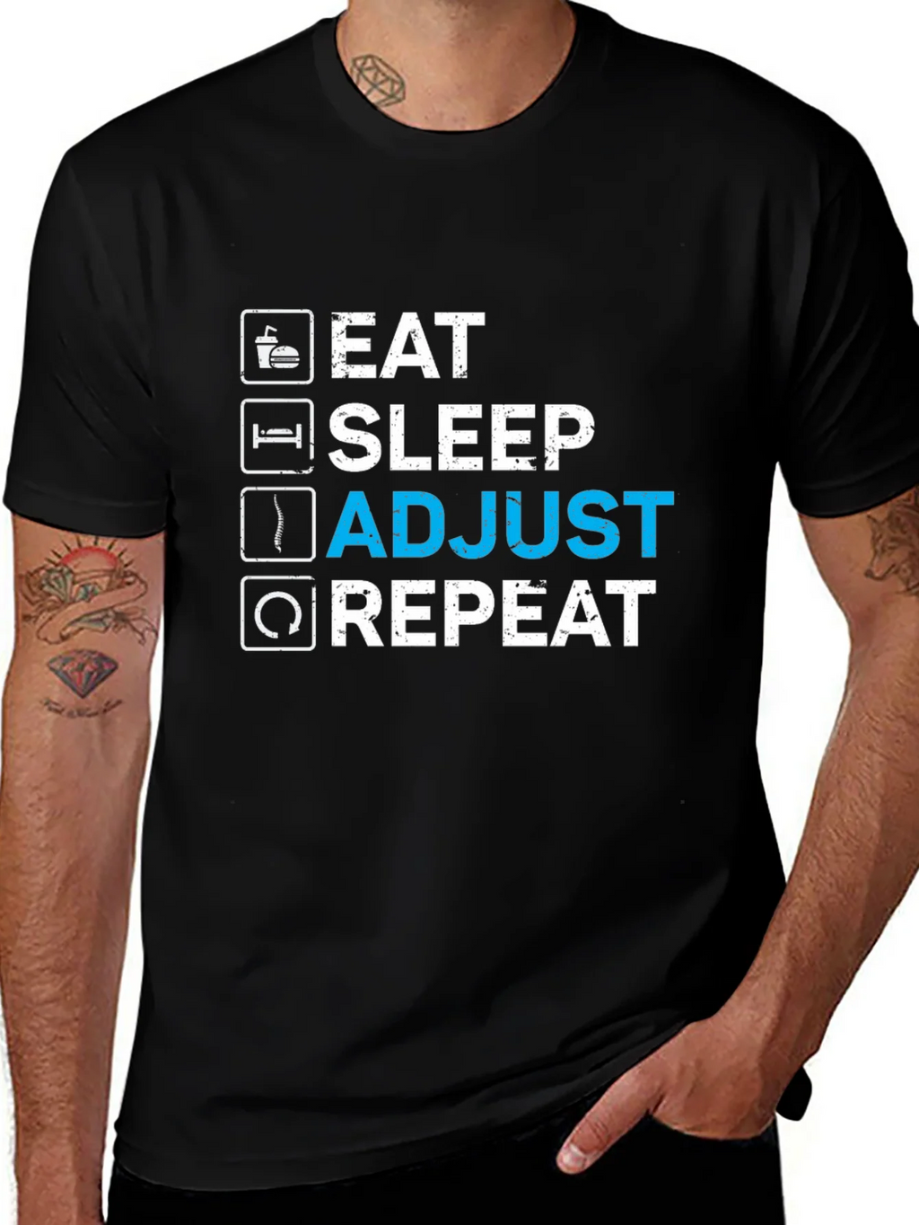 Eat Sleep Adjust Repeat Black Graphic T-Shirt