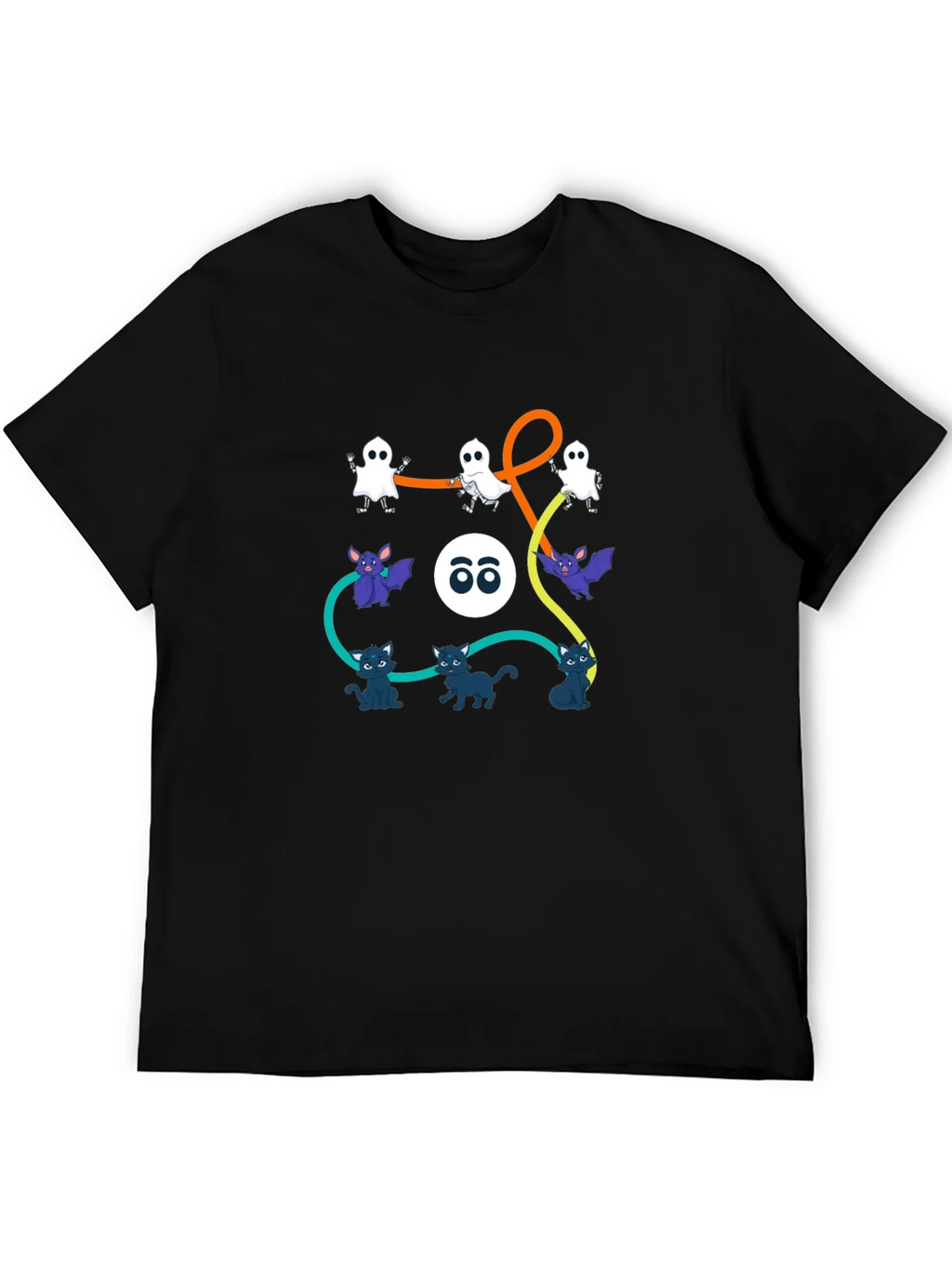 Halloween Graphic Print T-Shirt: Ghosts Bats Cats