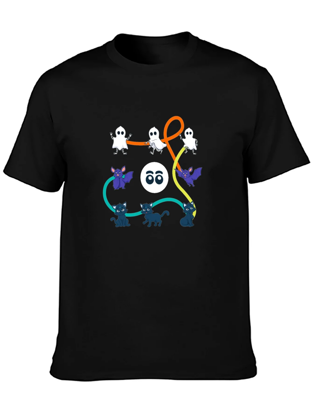 Halloween Graphic Print T-Shirt: Ghosts Bats Cats