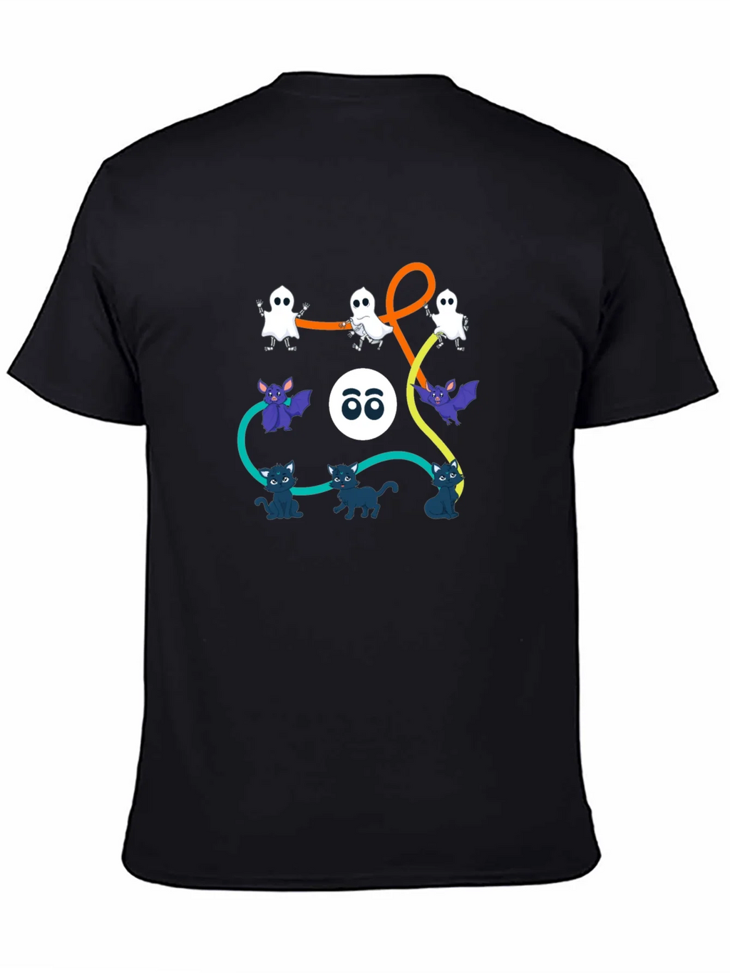 Halloween Graphic Print T-Shirt: Ghosts Bats Cats