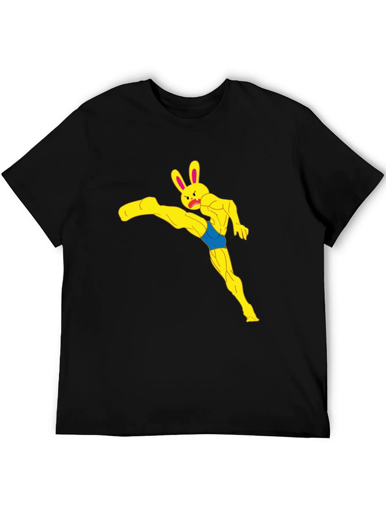 Funny Muscle Bunny Graphic Tee - Black