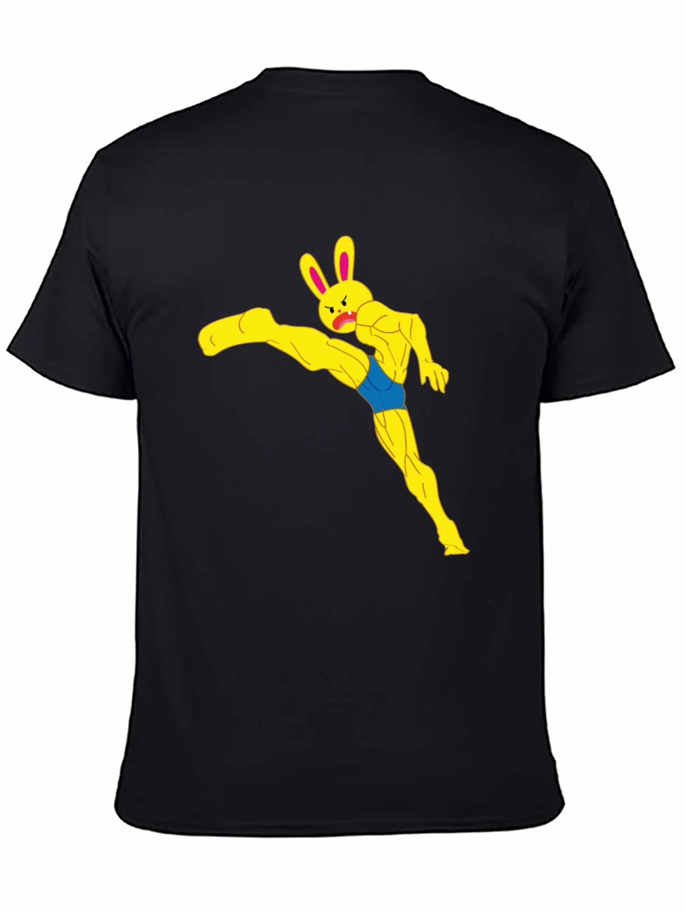 Funny Muscle Bunny Graphic Tee - Black