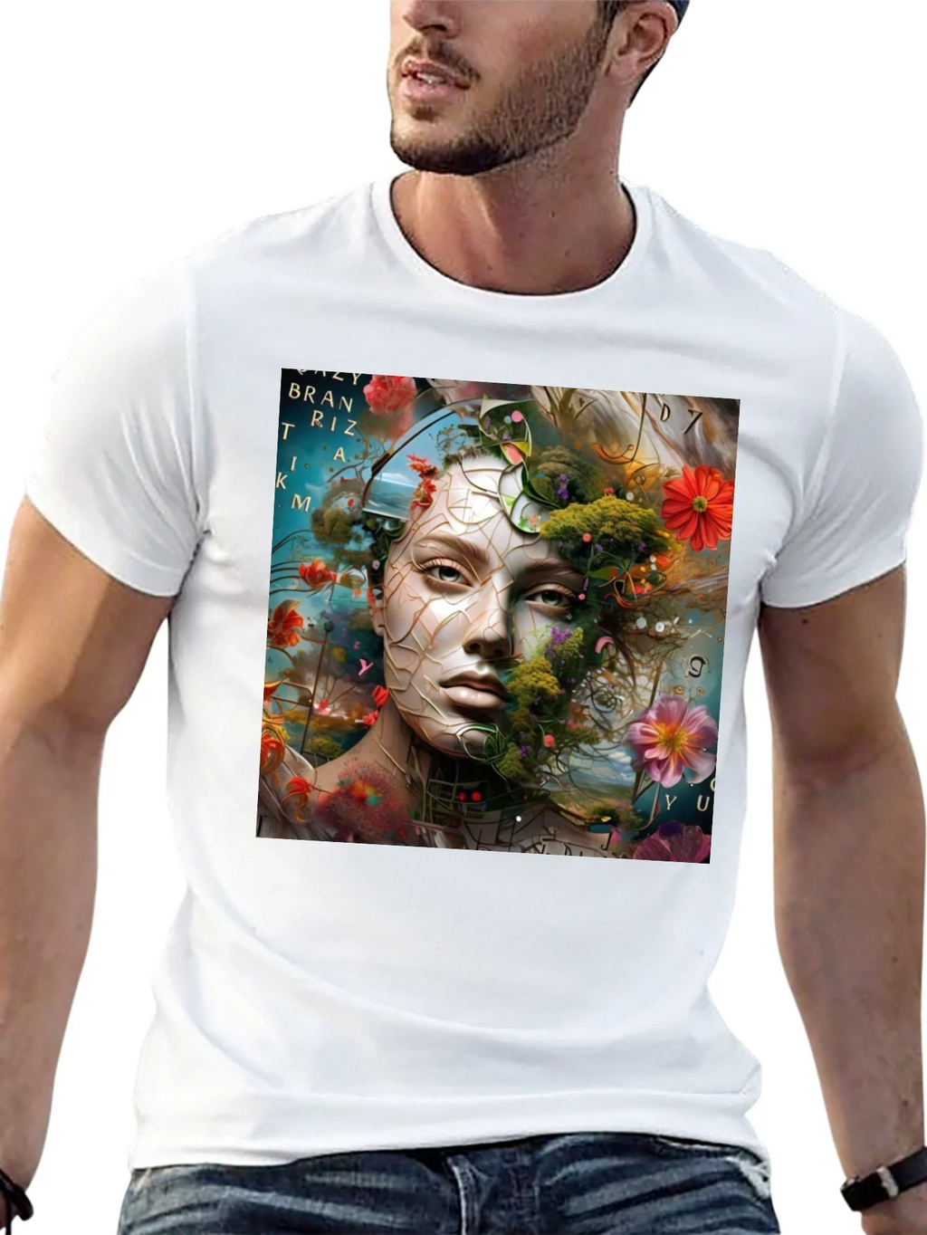 Floral Face Graphic T-Shirt - Artistic Design