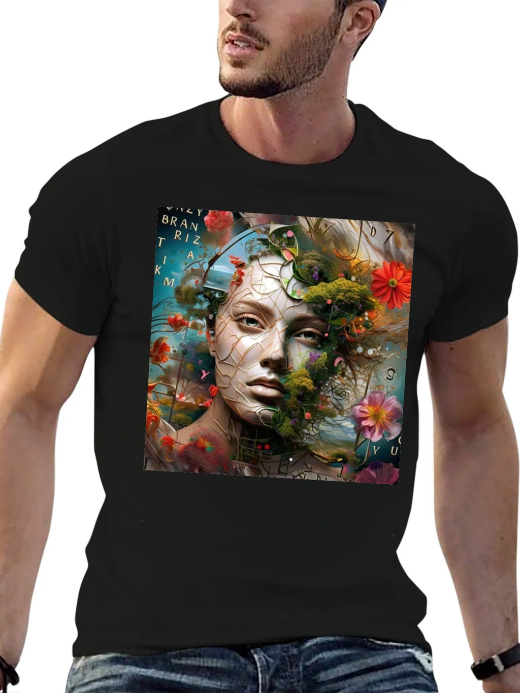 Floral Face Graphic T-Shirt - Artistic Design