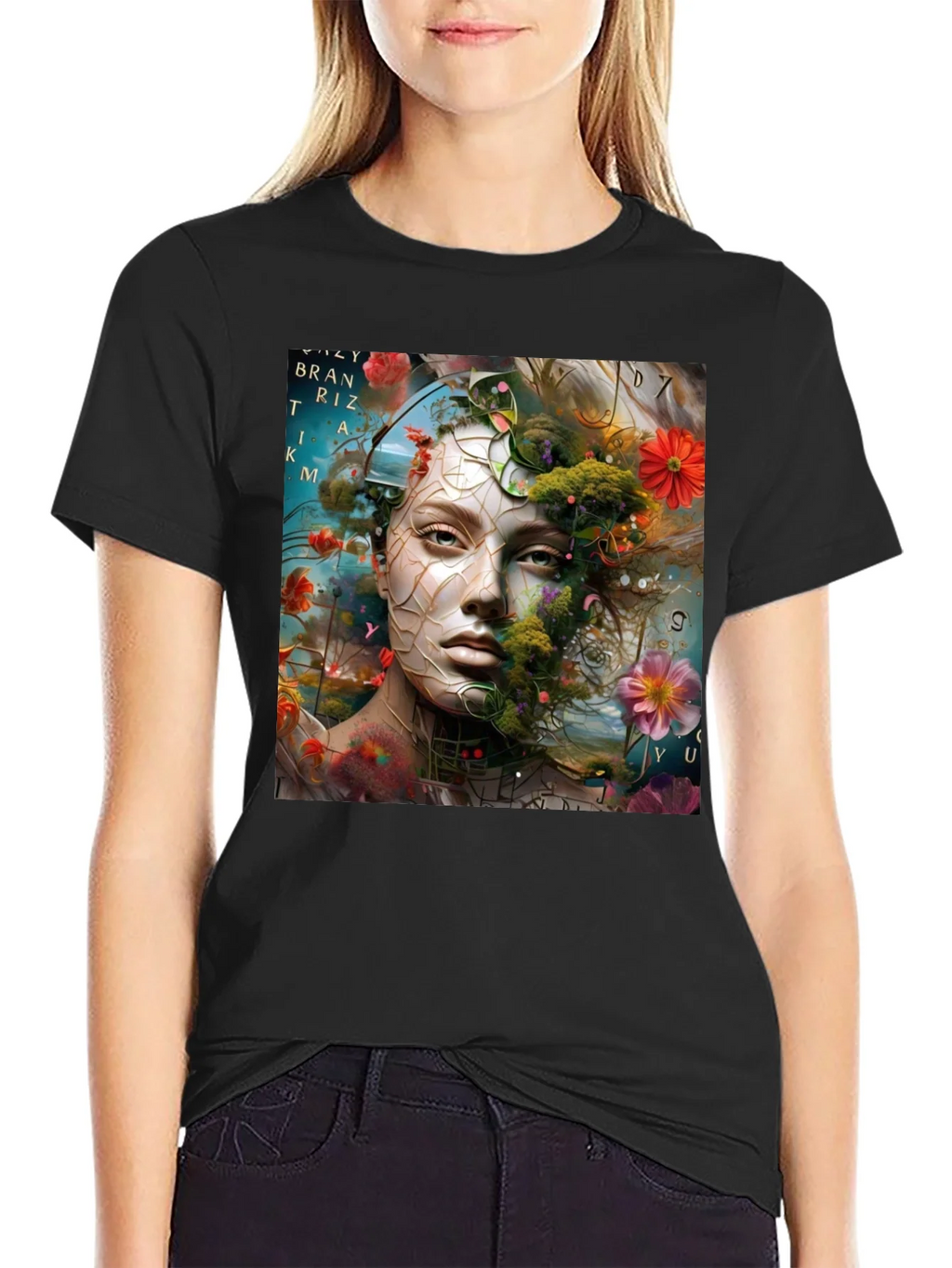 Floral Face Graphic T-Shirt - Artistic Design