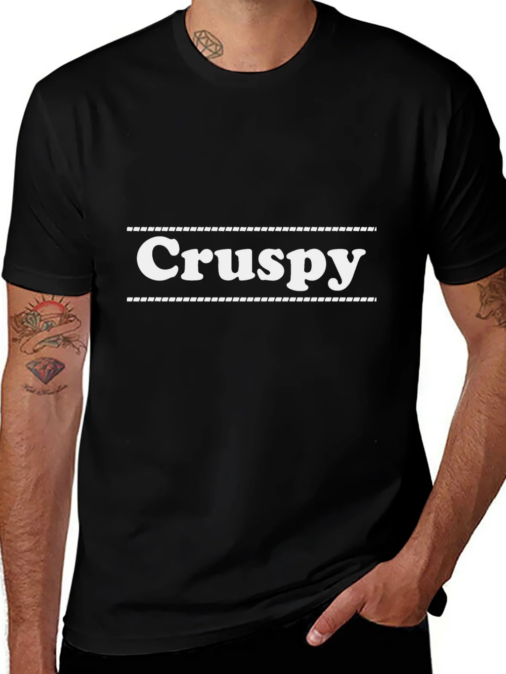 Crispy Graphic Tee - Black Cotton Blend Casual T-Shirt