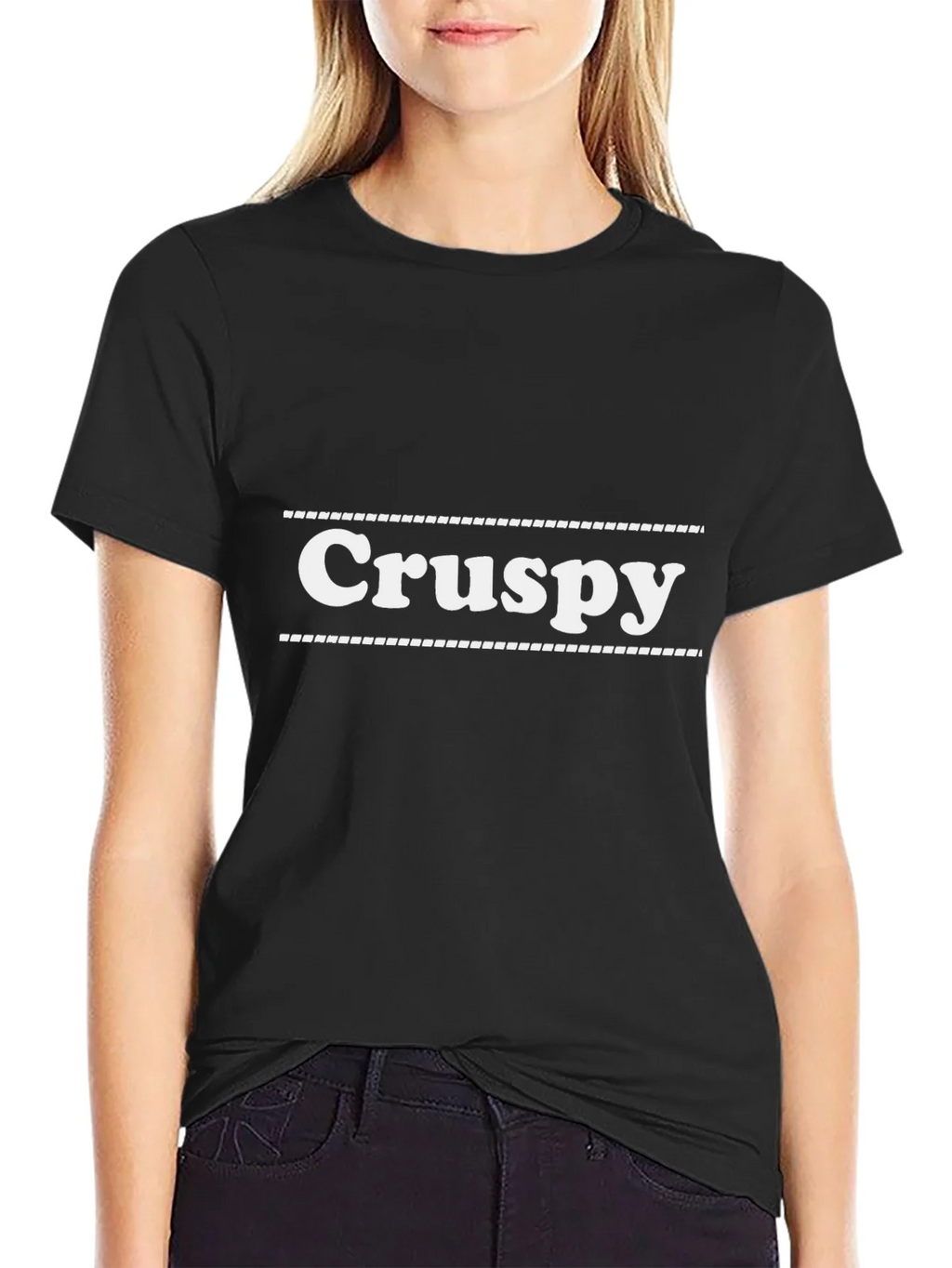 Crispy Graphic Tee - Black Cotton Blend Casual T-Shirt