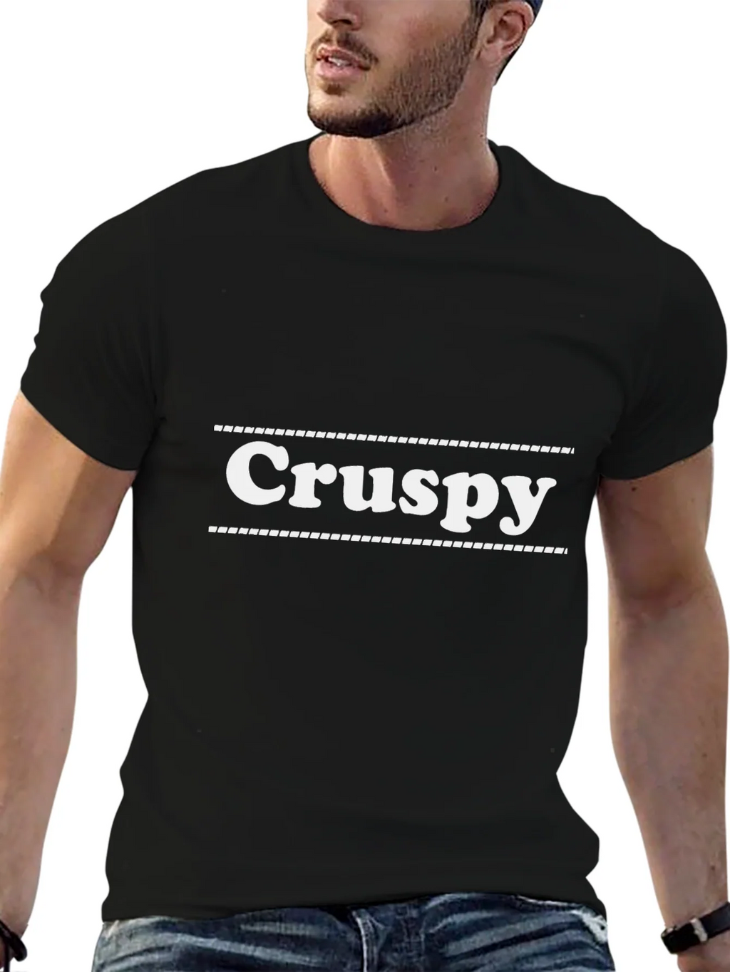 Crispy Graphic Tee - Black Cotton Blend Casual T-Shirt
