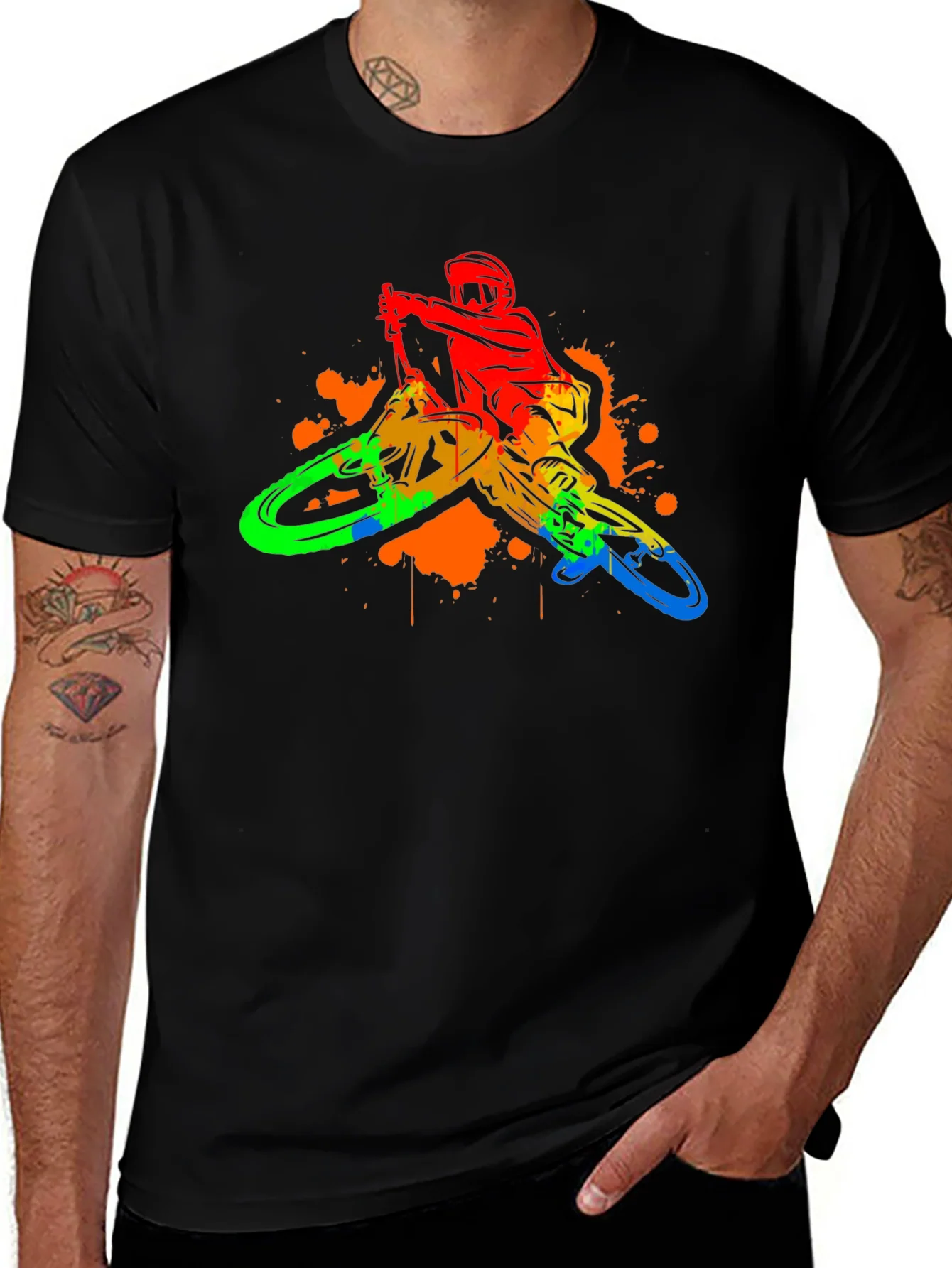 Colorful Mountain Bike Rider Graphic Tee
