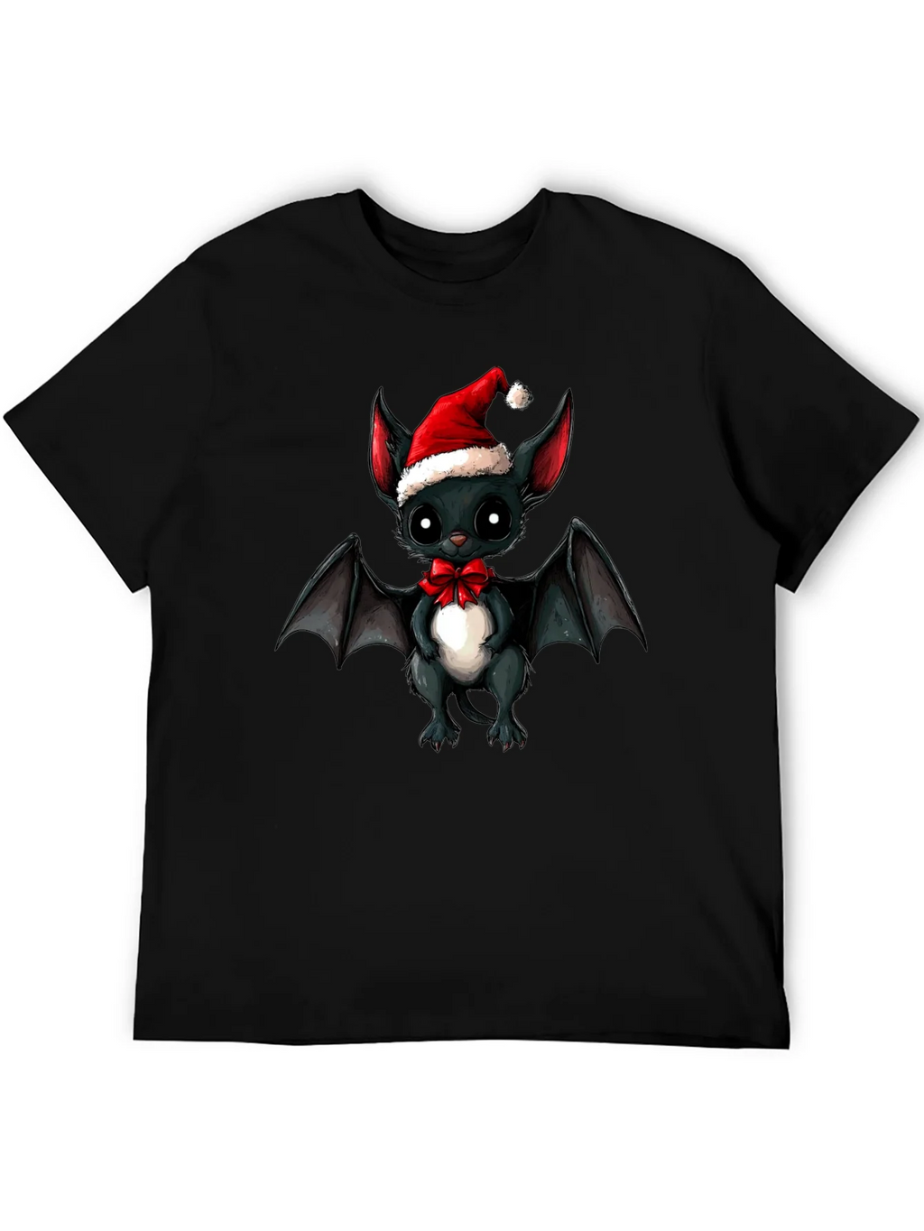 Cute Bat in Santa Hat Graphic Tee