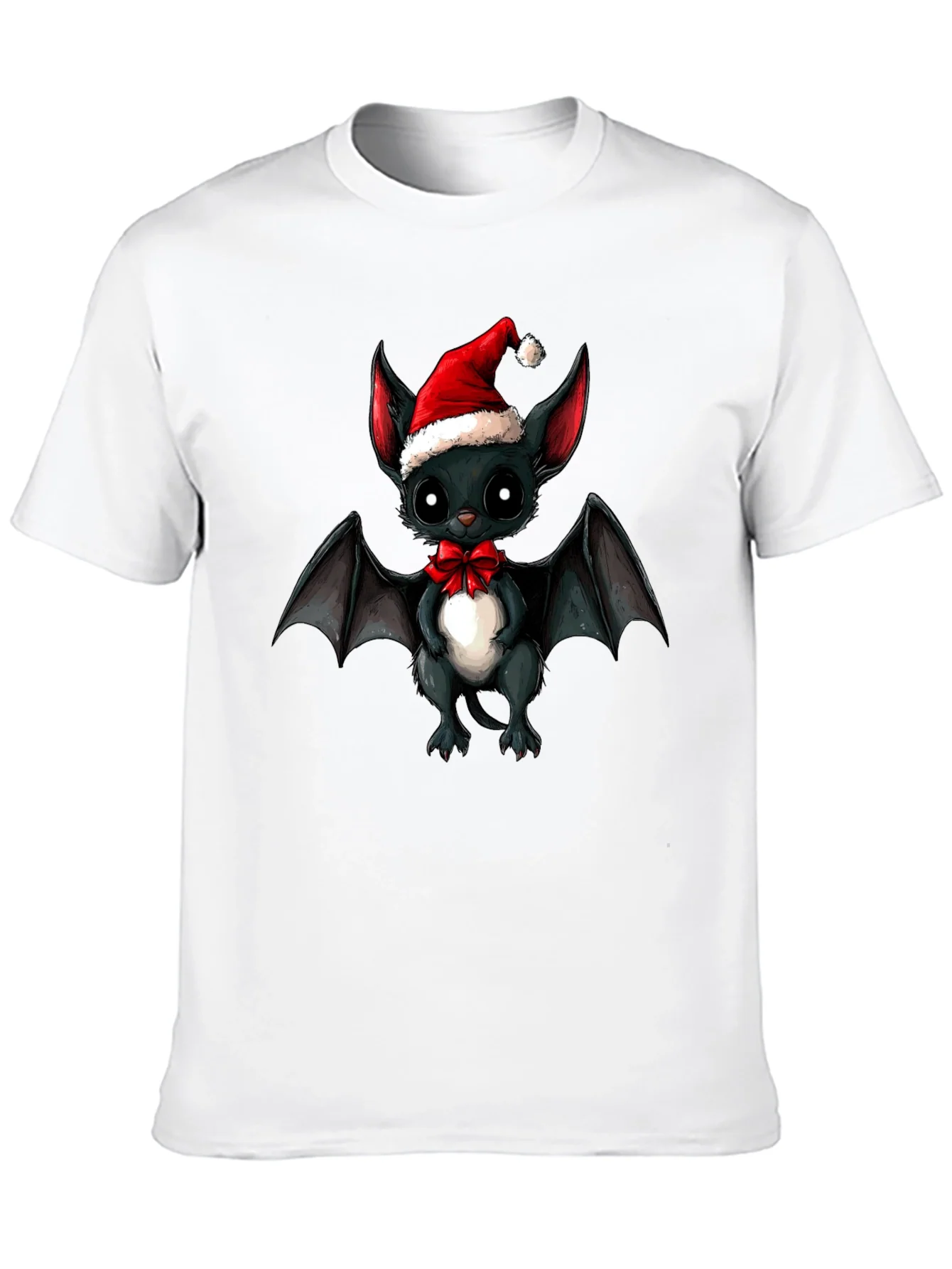 Cute Bat in Santa Hat Graphic Tee