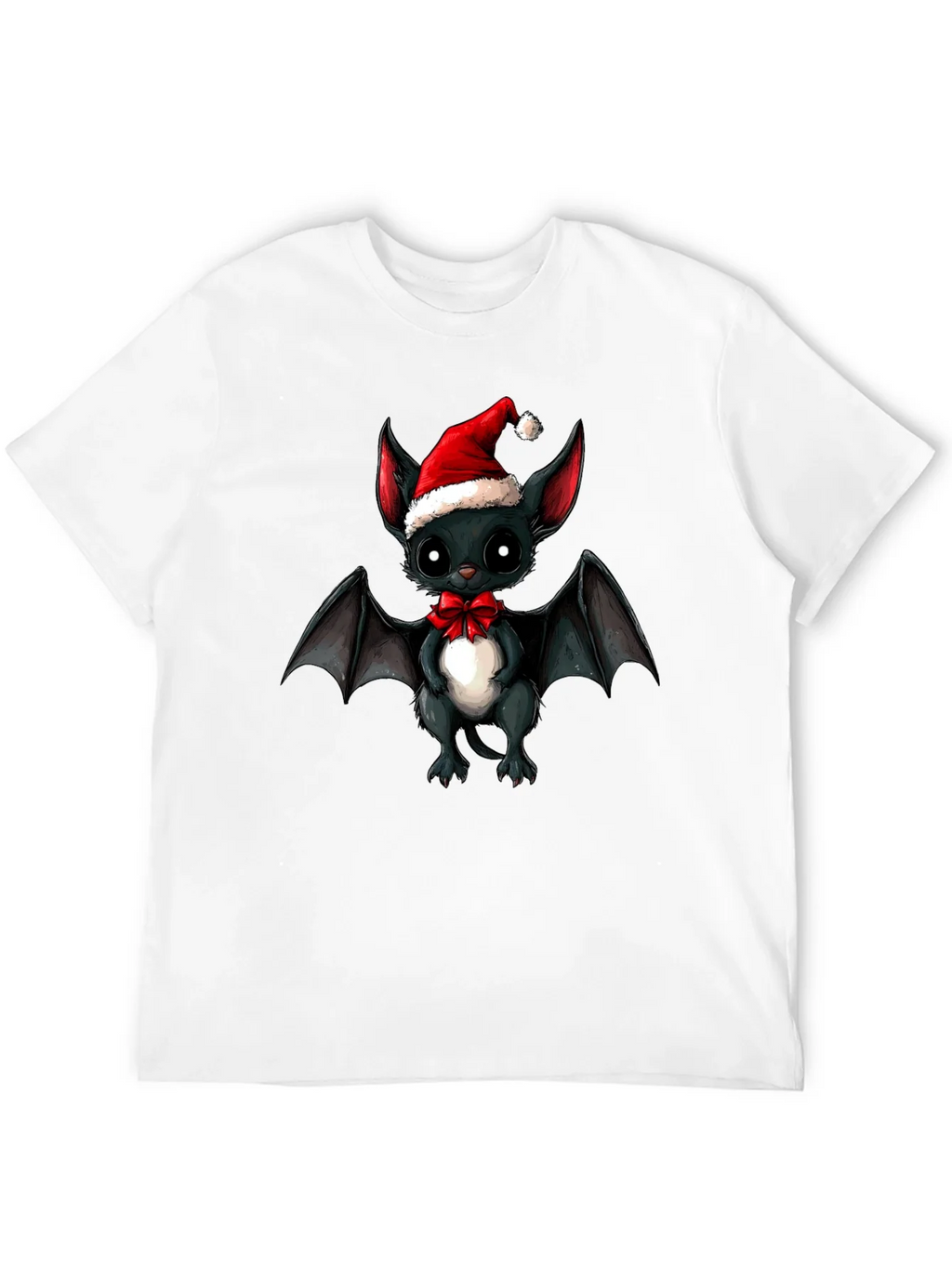Cute Bat in Santa Hat Graphic Tee