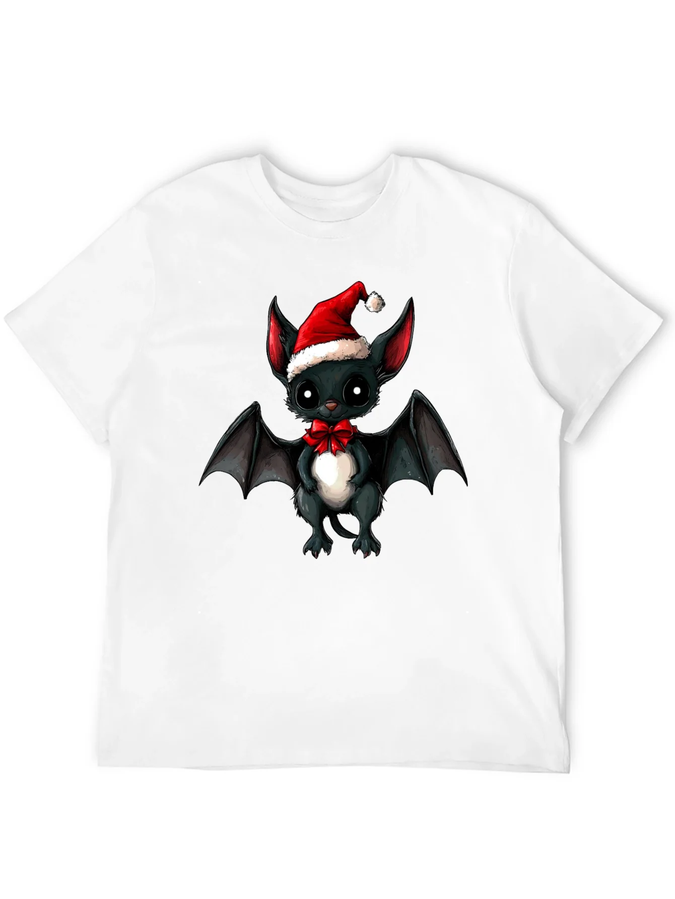 Cute Bat in Santa Hat Graphic Tee