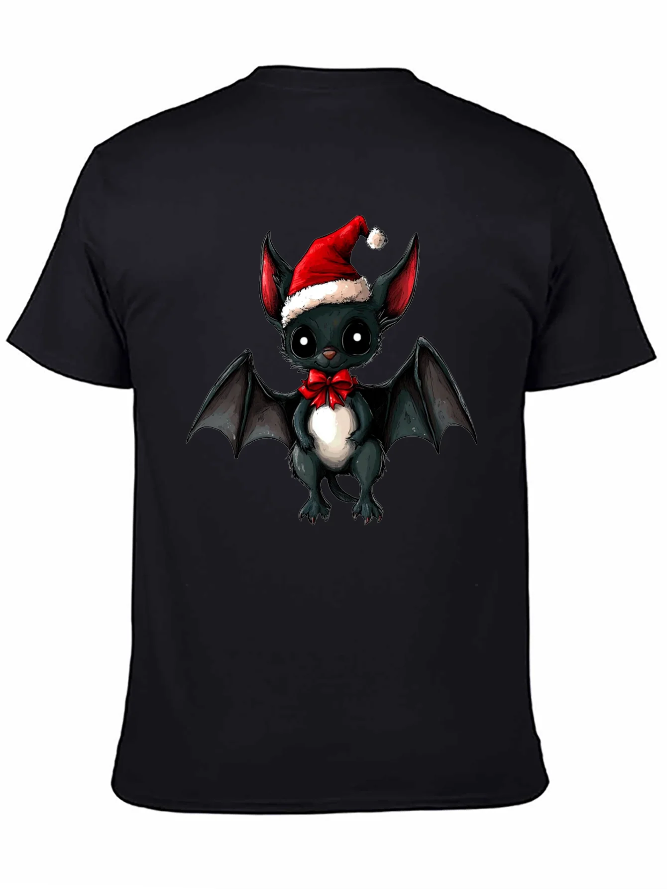 Cute Bat in Santa Hat Graphic Tee