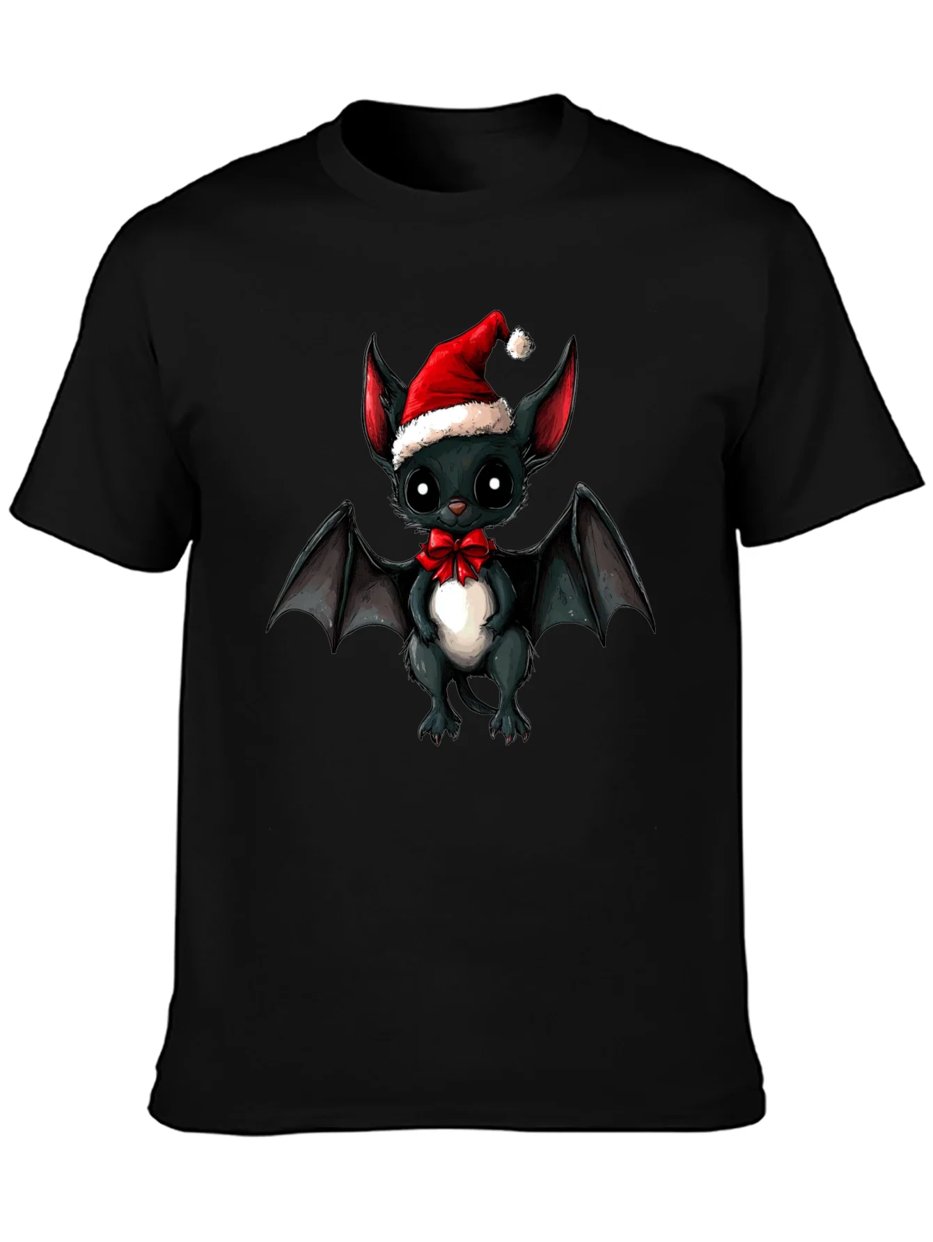 Cute Bat in Santa Hat Graphic Tee