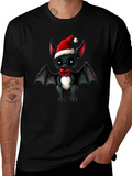 Cute Bat in Santa Hat Graphic Tee